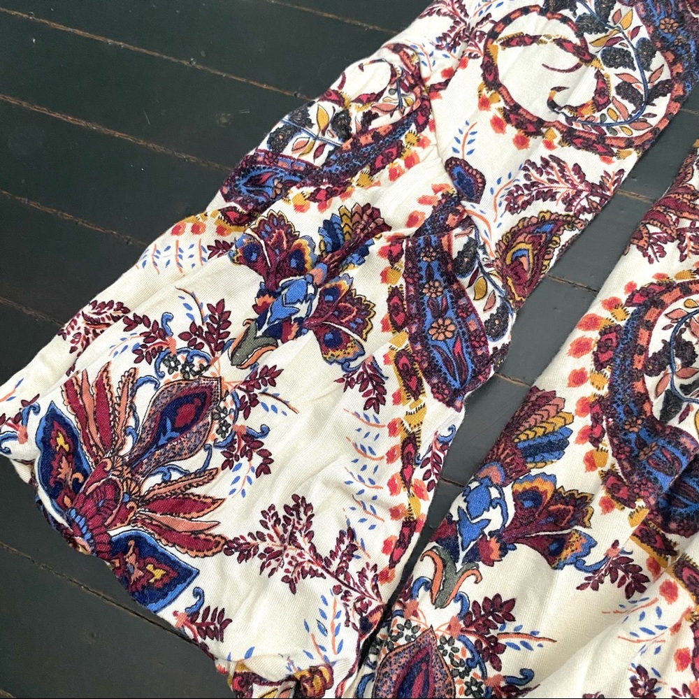 VENUS Cream & Burgundy Paisley Floral Deep V-neck Prairie Hippie Top - Picture 5 of 10